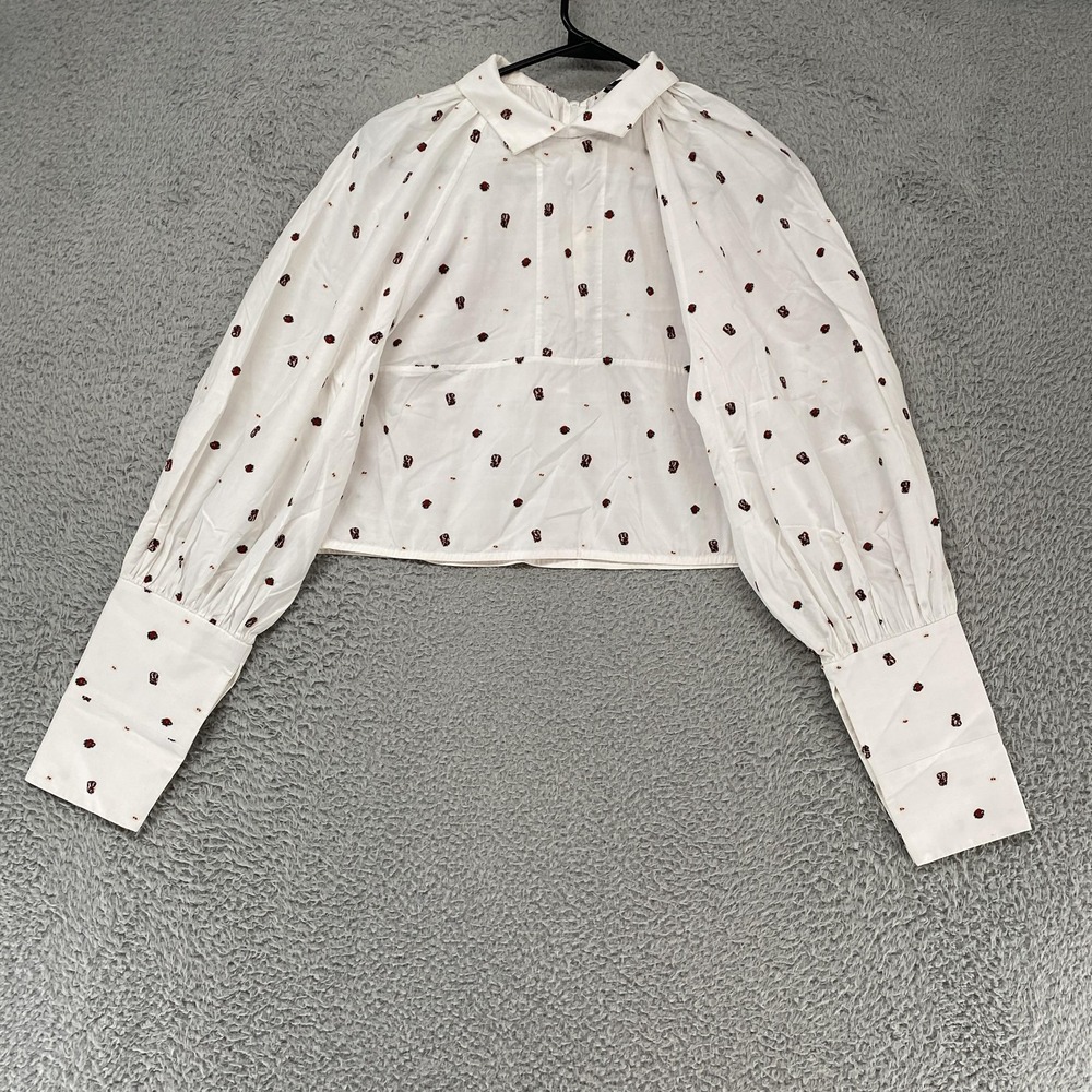 Ellery Strawberry Embroidered‎ Blouse Top Womens US 6 White Crop Balloon Sleeve